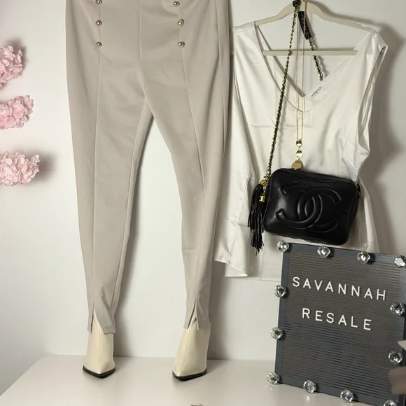 Chic Cream High-Waisted Skinny Pants - Picture 4 of 14